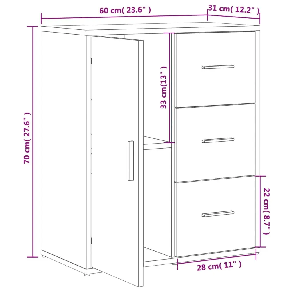 White Sideboard Cabinet Engineered Wood Storage 60x31x70 cm Pair