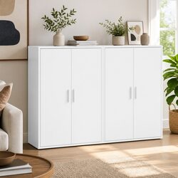 White Engineered Wood Sideboard Storage Cabinet Buffet Living Room Furniture