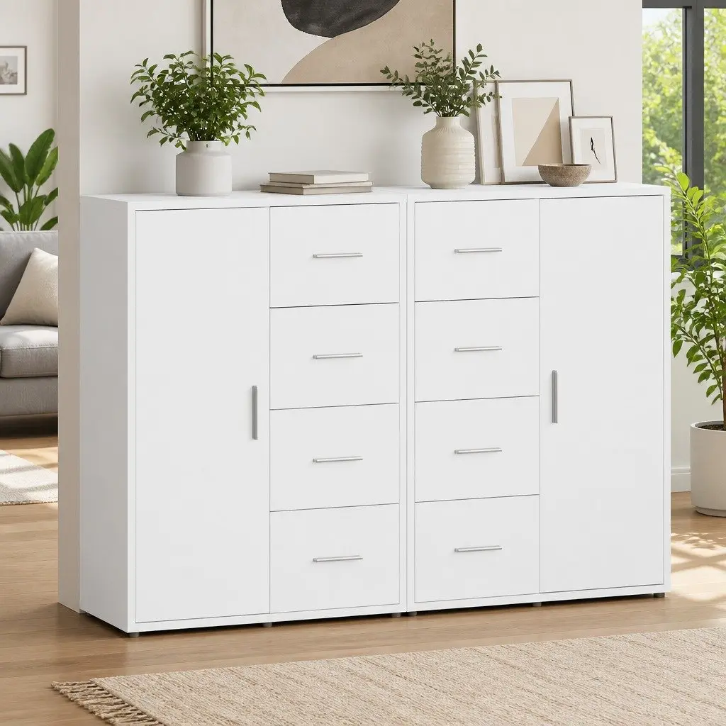 White Sideboard Storage Cabinet 60x31x84 cm Engineered Wood Furniture Set of 2