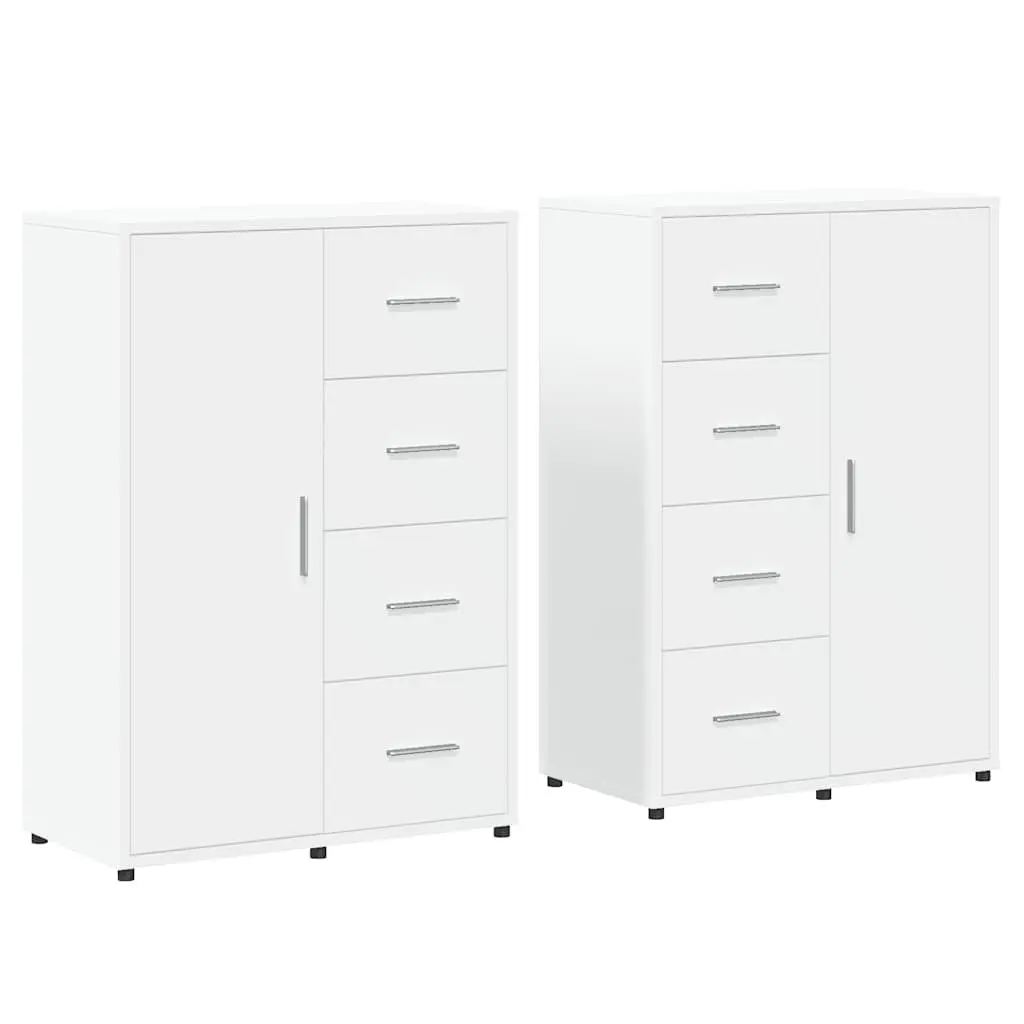 White Sideboard Storage Cabinet 60x31x84 cm Engineered Wood Furniture Set of 2