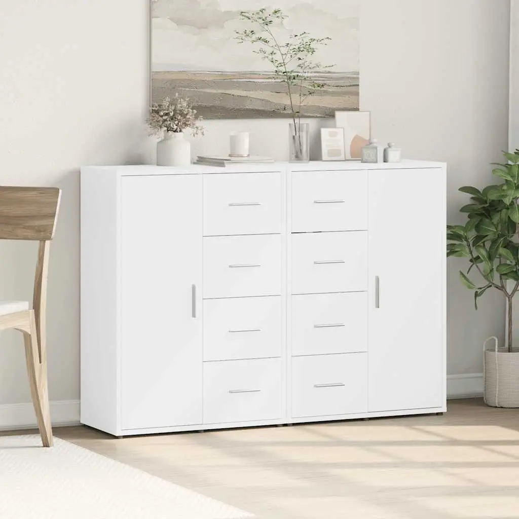 White Sideboard Storage Cabinet 60x31x84 cm Engineered Wood Furniture Set of 2
