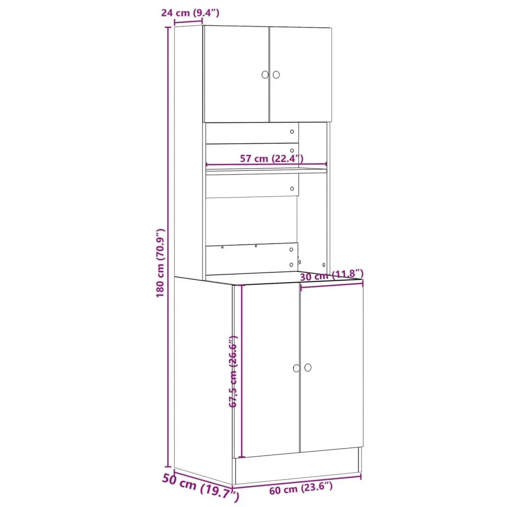 Kitchen Cabinet White Engineered Wood Storage Unit 60W x 50D x 180H cm