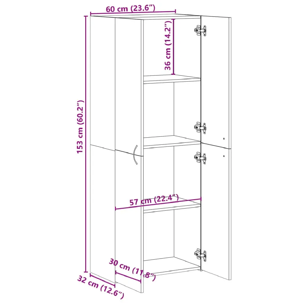File Cabinet White 4 Compartment Engineered Wood 60W x 32D x 153H cm