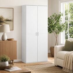 Highboard Storage Cabinet White 80x35x180cm Engineered Wood Cupboard with Doors