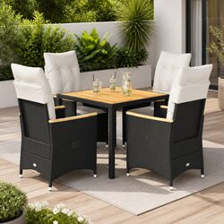 Garden Dining Set 5 Piece Outdoor Furniture Poly Rattan Black Cushions Patio