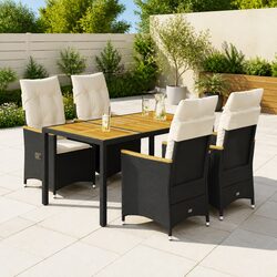 Garden Dining Set 5 Piece Outdoor Furniture Black PE Rattan Table Chairs