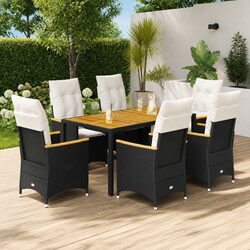 Garden Dining Set 7 Piece Outdoor Furniture Black Poly Rattan with Cushions