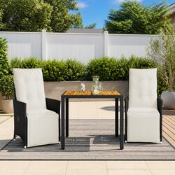 3 Piece Bistro Set Garden Furniture Outdoor Chair Table Cushions Black