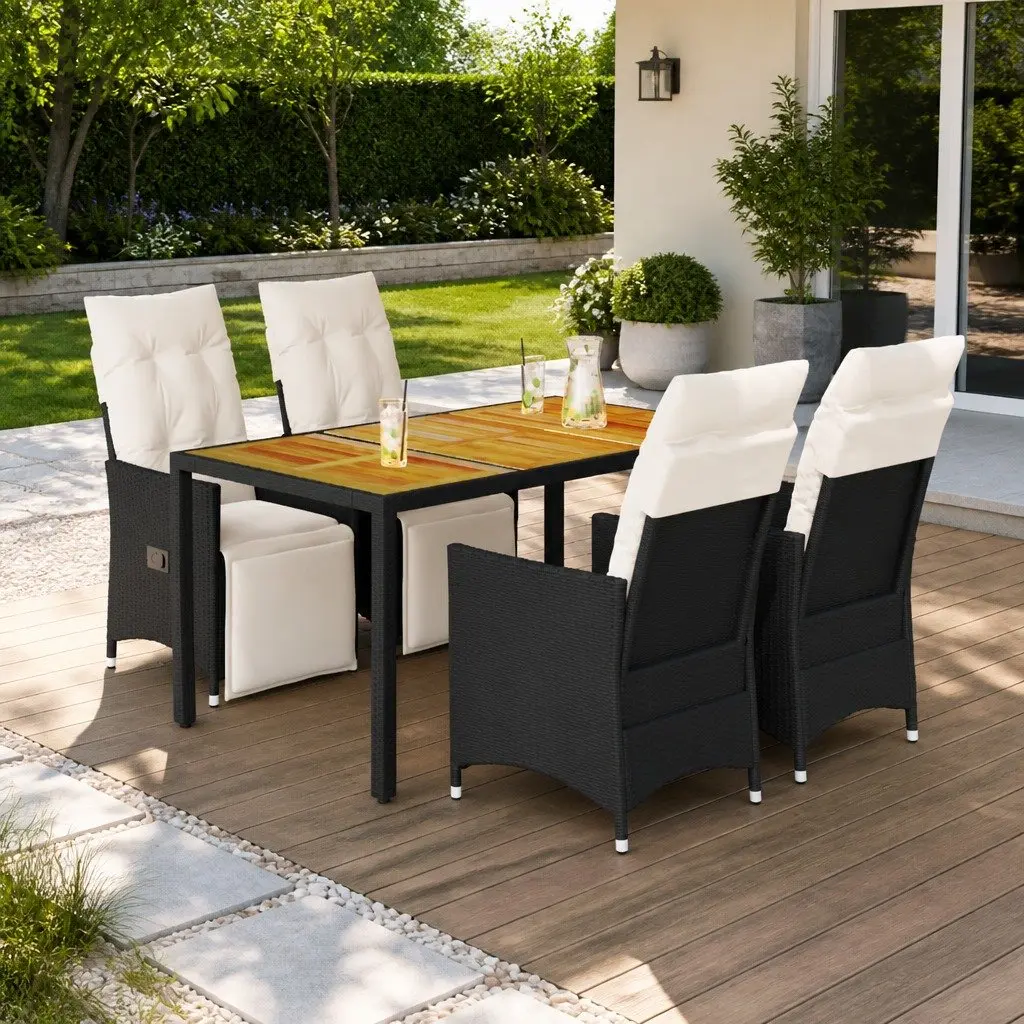 Outdoor Dining Set Black Poly Rattan 5 Piece Garden Furniture