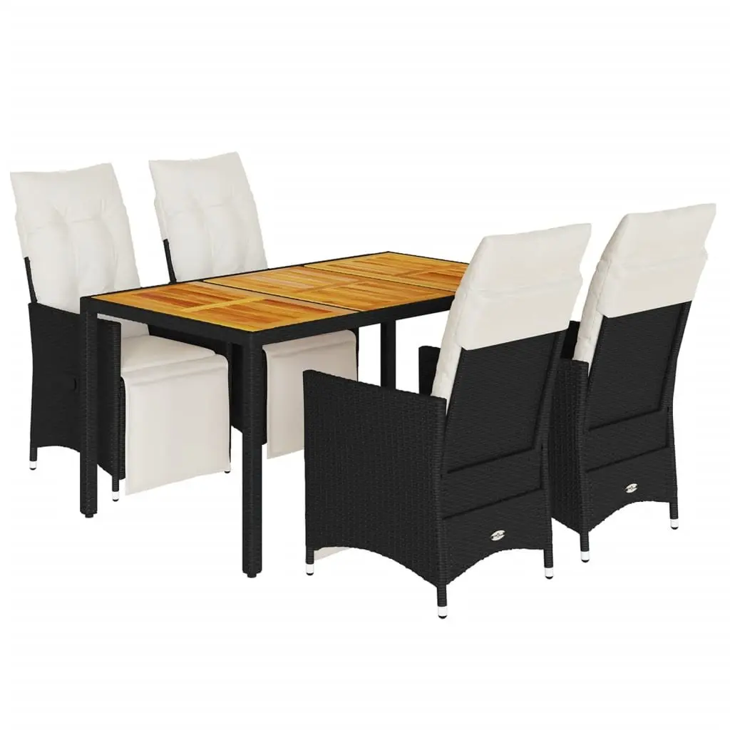 Outdoor Dining Set Black Poly Rattan 5 Piece Garden Furniture