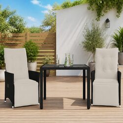 3 Piece Outdoor Bistro Set Black Poly Rattan Garden Furniture with Cushions