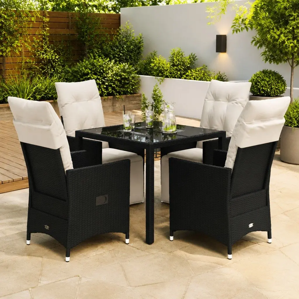 Garden Dining Set 5 Piece Outdoor Furniture PE Rattan Chairs Table Cushions