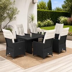 Outdoor Dining Set 7 Piece Garden Furniture Poly Rattan Chairs Table Black