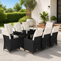 Garden Dining Set 9 Piece Outdoor Furniture Black Poly Rattan Table Chairs