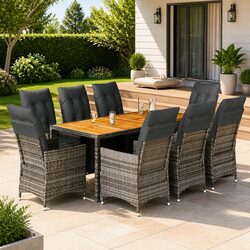 Friendly 9 Piece Bistro Set in Grey Rattan with Cushions