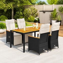 5 Piece Garden Bistro Set Black Poly Rattan Outdoor Furniture with Cushions