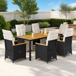 Outdoor Bistro Furniture Set 7 Piece Garden Dining Seat Table Black Rattan