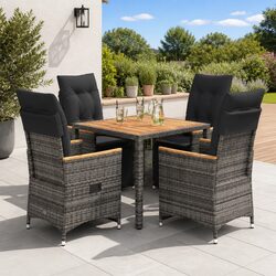 5 Piece Garden Bistro Set Grey Poly Rattan Outdoor Furniture with Cushions