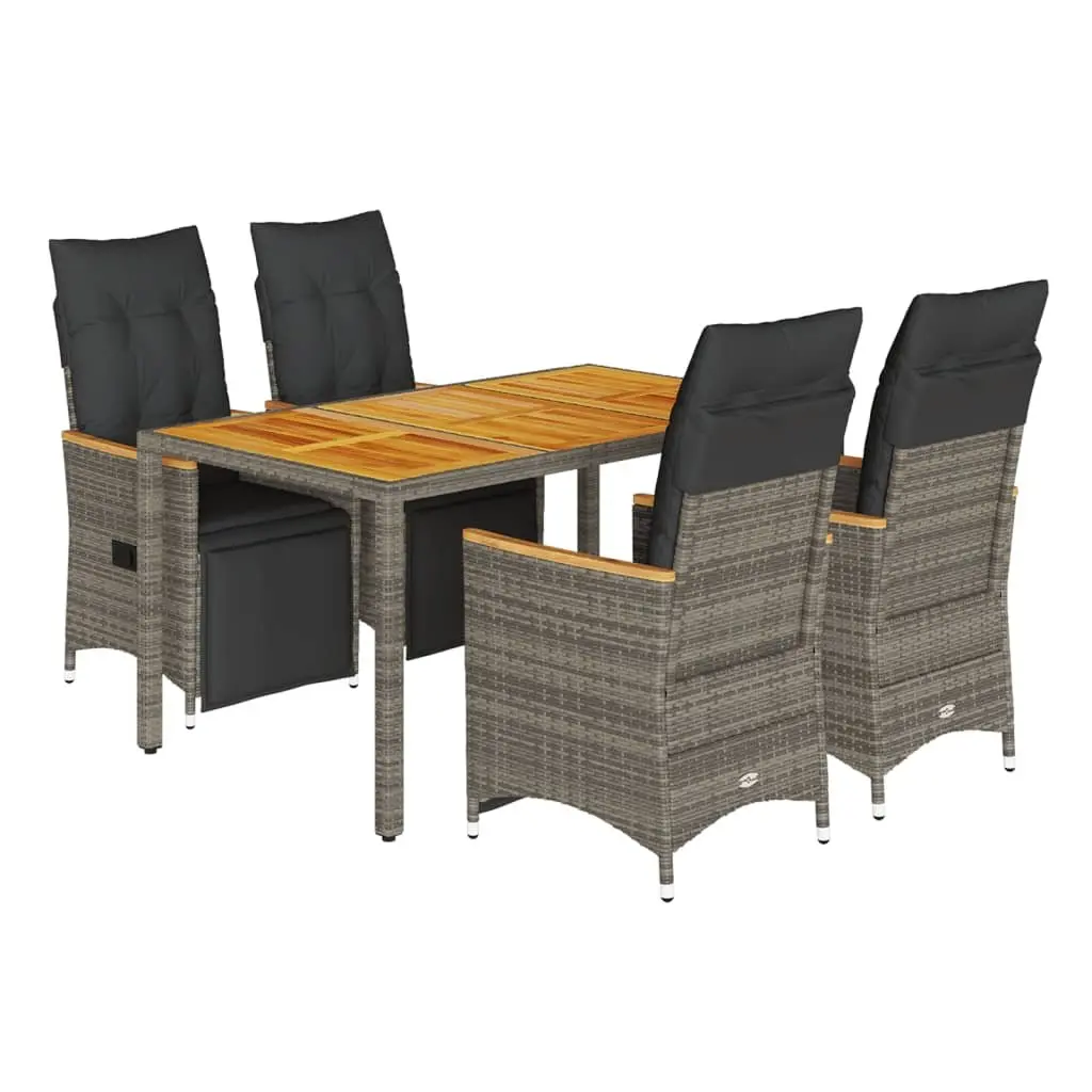 Bistro Set 5 Piece Outdoor Furniture Grey Rattan with Cushions