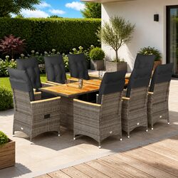 9 Piece Garden Bistro Set Outdoor Furniture with Cushions Grey Poly Rattan