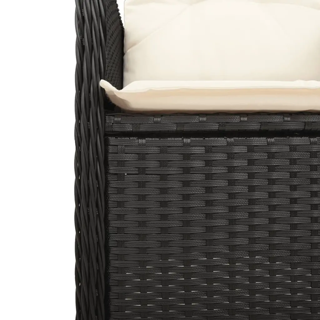 7 Piece Outdoor Bistro Set Adjustable Backrest Cushions Black Poly Rattan Furniture