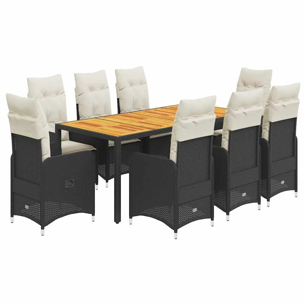 Garden Bistro Set 9 Piece Outdoor Furniture Adjustable Backrest Black Poly Rattan