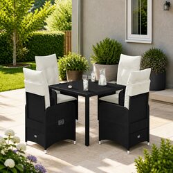 Garden Bistro Set 5 Piece Outdoor Furniture Black Poly Rattan with Cushions