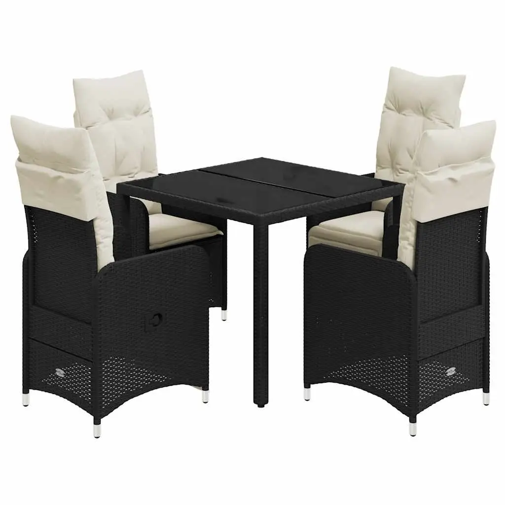 5 Piece Garden Bistro Set with Cushions Black PE Rattan Outdoor Furniture