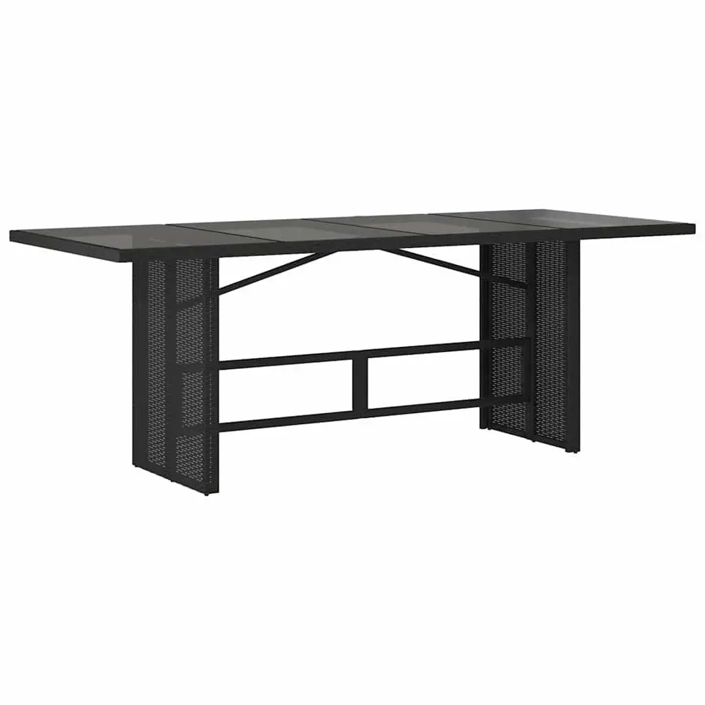 Garden Bistro Set 9 Piece Black Poly Rattan Cushions Tempered Glass Table
