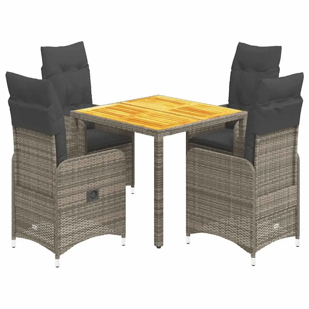 Grey 5-Piece Outdoor Bistro Set Garden Furniture with Cushions Poly Rattan