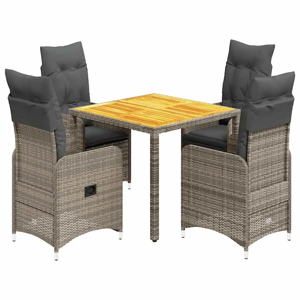 Grey Bistro Set 5 Piece Outdoor Furniture PE Rattan with Cushions