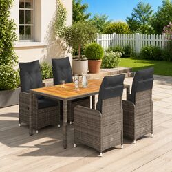 Garden Bistro Set 5 Piece Outdoor Furniture Grey Poly Rattan with Cushions