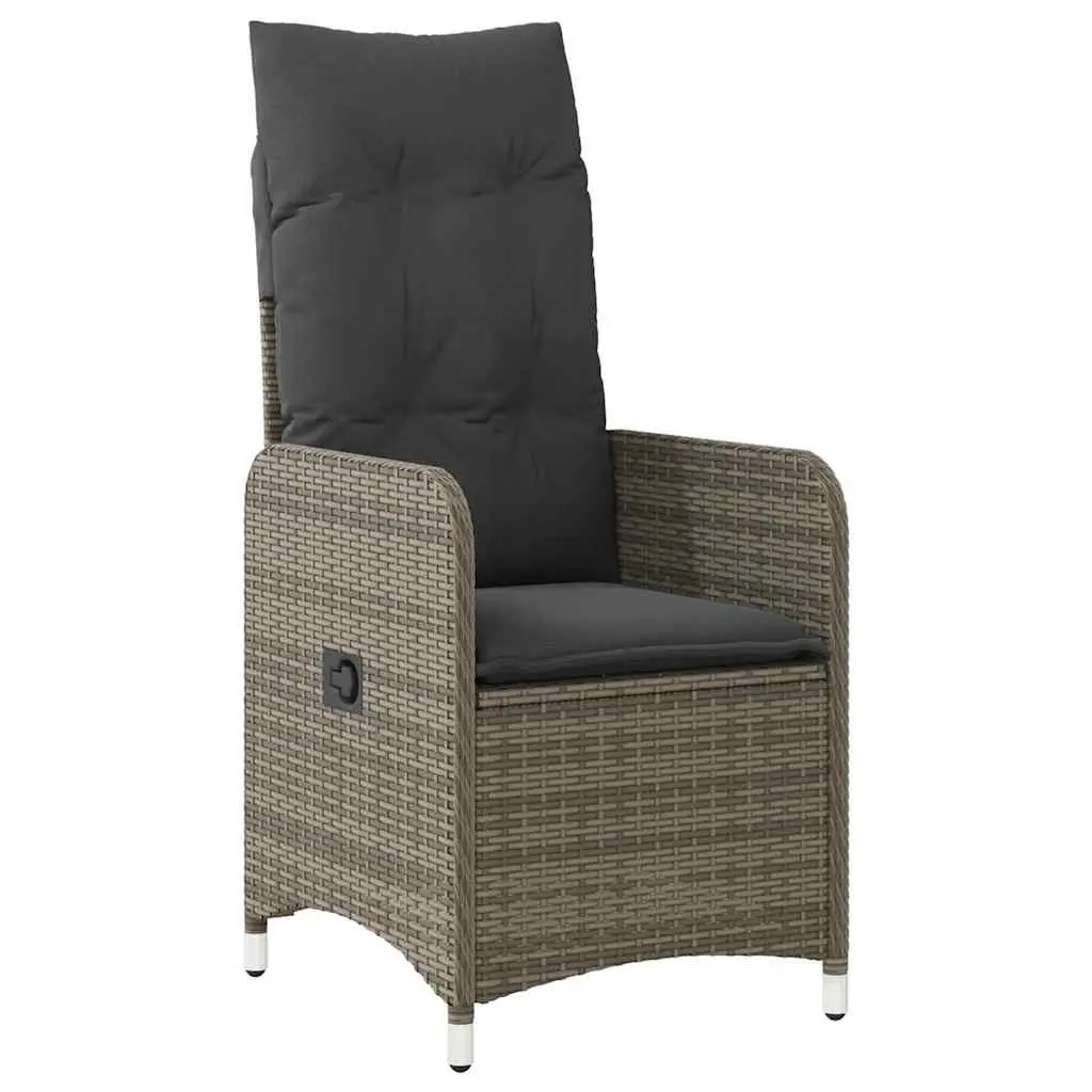 Garden Bistro Set Grey Poly Rattan 7 Piece Outdoor Furniture with Cushions