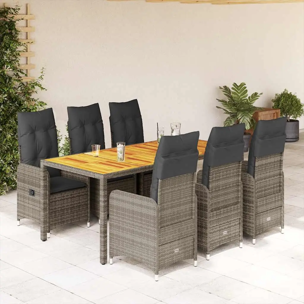 7 Piece Garden Bistro Set Outdoor Furniture Grey Poly Rattan with Cushions