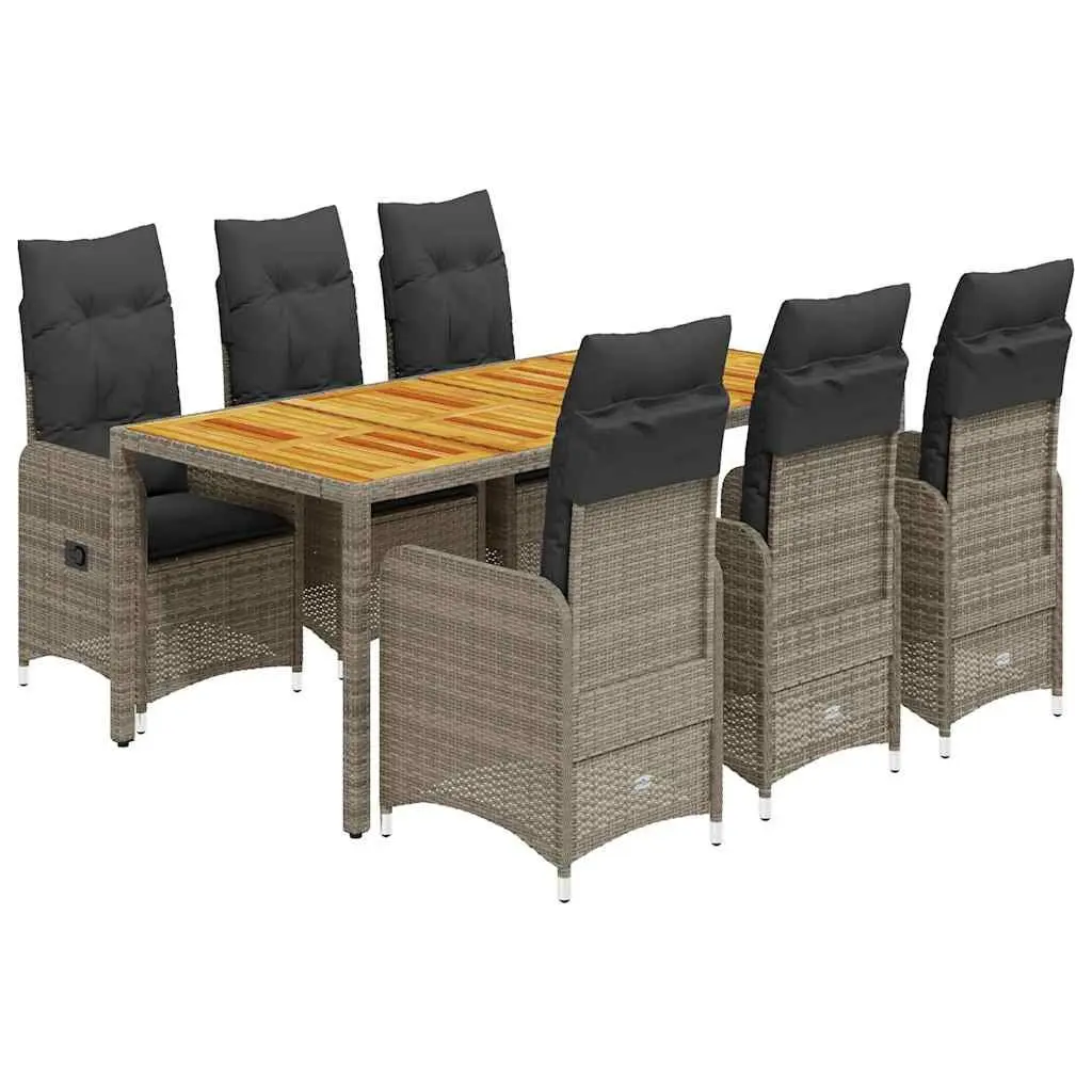 7 Piece Garden Bistro Set Outdoor Furniture Grey Poly Rattan with Cushions