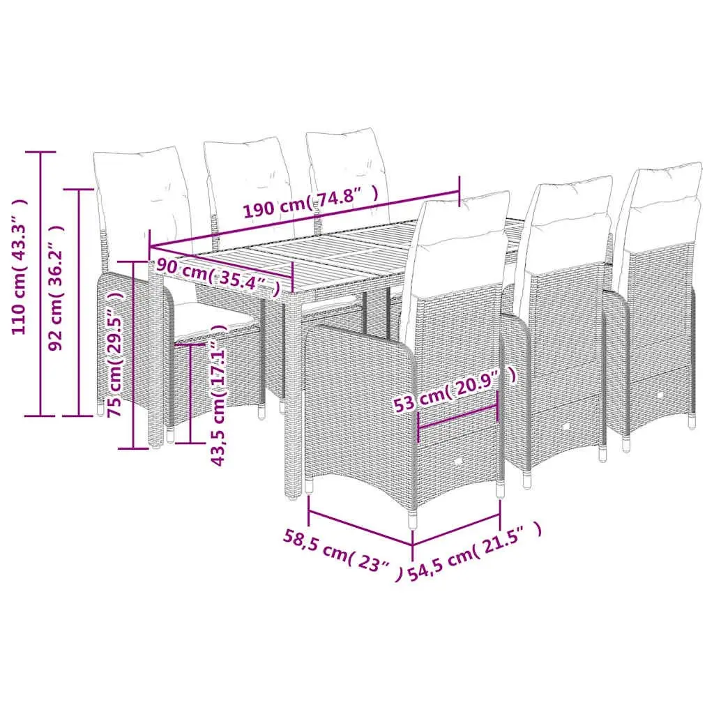 7 Piece Garden Bistro Set Outdoor Furniture Grey Poly Rattan with Cushions