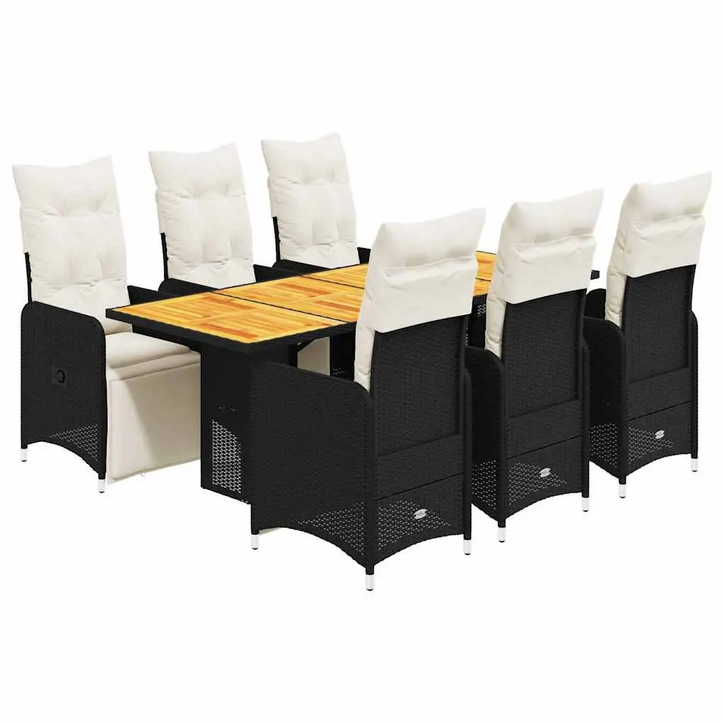 7 Piece Garden Bistro Set Black Rattan Cushions