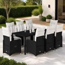 Outdoor Bistro Furniture Set 9 Piece Garden Seating PE Rattan with Cushions
