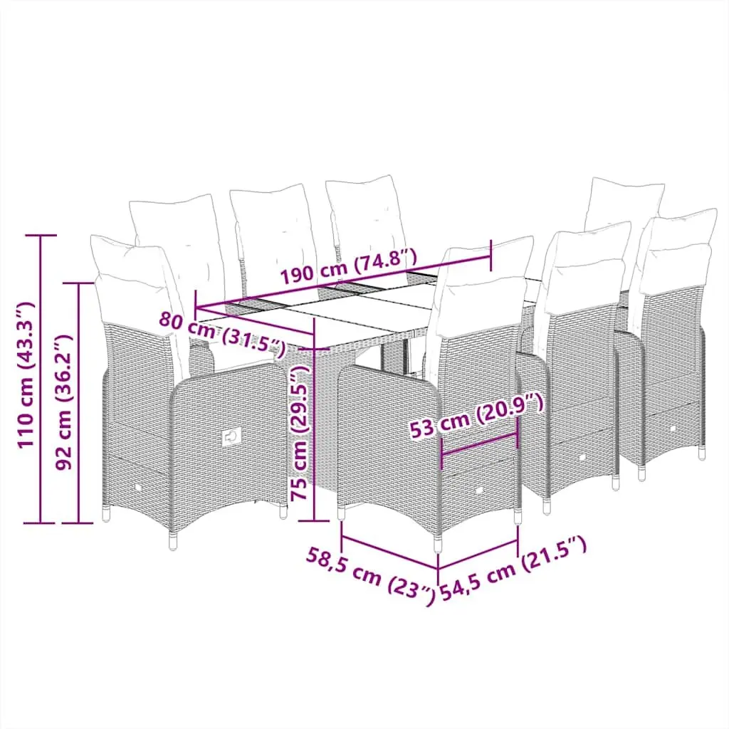 7 Piece Outdoor Bistro Set Black Poly Rattan Garden Furniture with Cushions