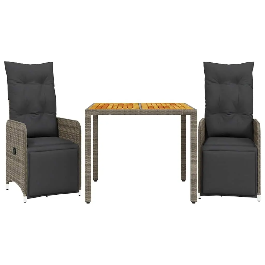 3 Piece Garden Bistro Set Outdoor Furniture with Cushions Grey Poly Rattan