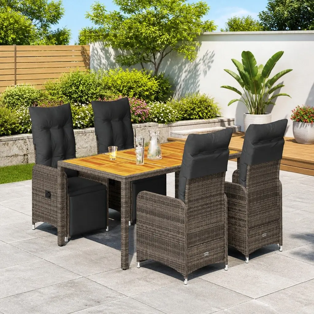 Garden Bistro Set 5 Piece Grey Poly Rattan Outdoor Furniture with Cushions