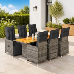 Garden Bistro Set 7 Piece Outdoor Furniture Grey Poly Rattan Chairs Table