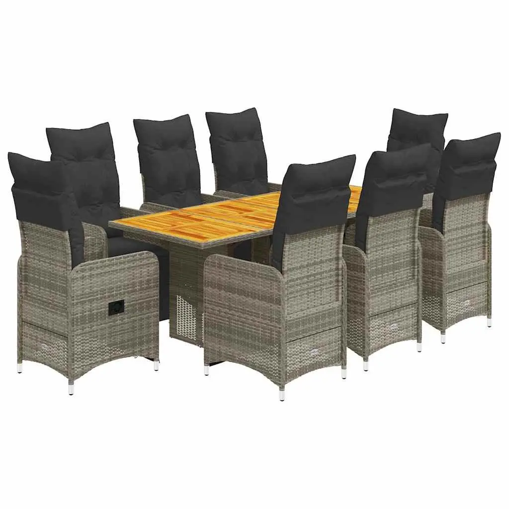 Garden Bistro Set 9 Piece Outdoor Furniture Grey Rattan Dining Chairs Table