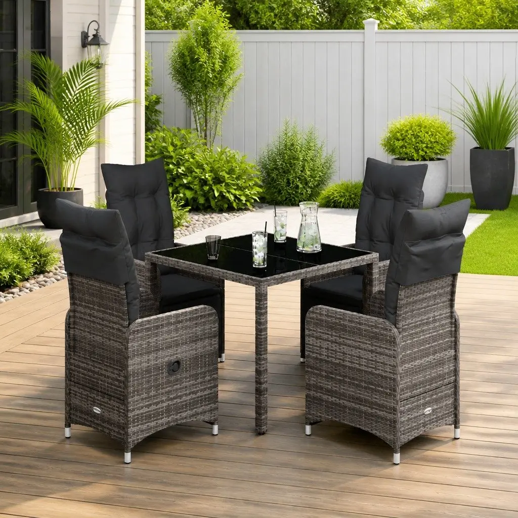 5 Piece Garden Bistro Set Grey Poly Rattan Outdoor Furniture with Cushions