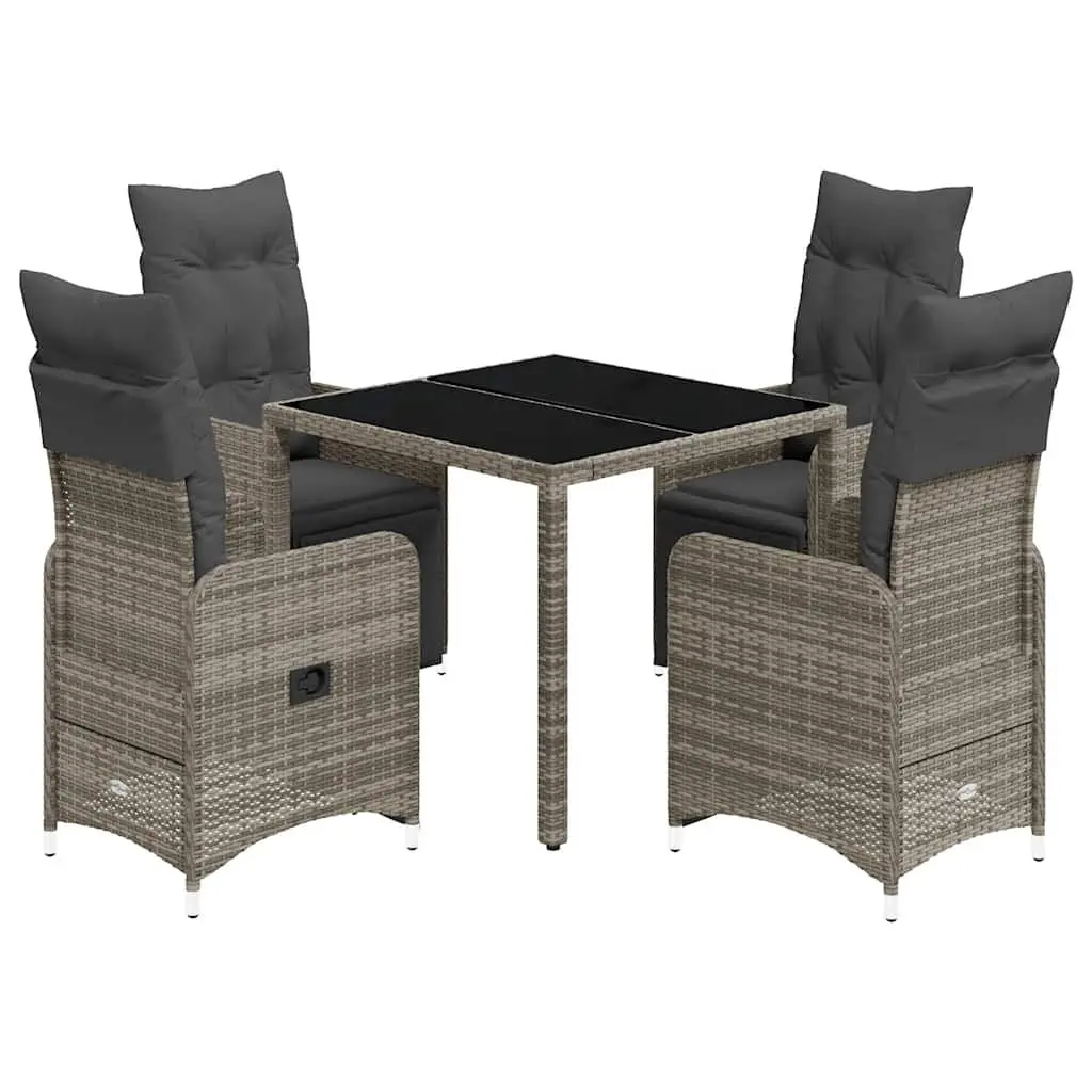 5 Piece Garden Bistro Set Grey Poly Rattan Outdoor Furniture with Cushions