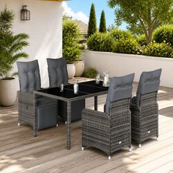 5 Piece Garden Bistro Set Poly Rattan Cushions Glass Table Outdoor Furniture