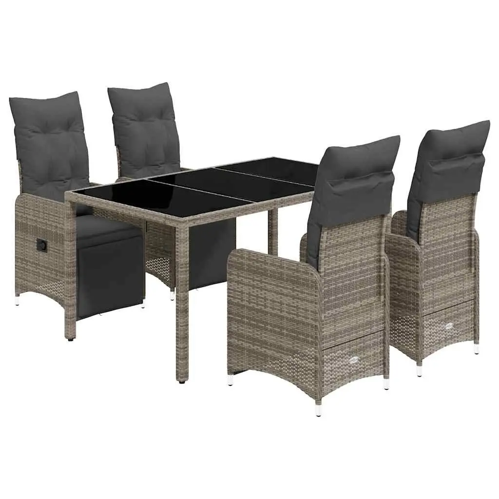 5 Piece Garden Bistro Set Poly Rattan Cushions Glass Table Outdoor Furniture