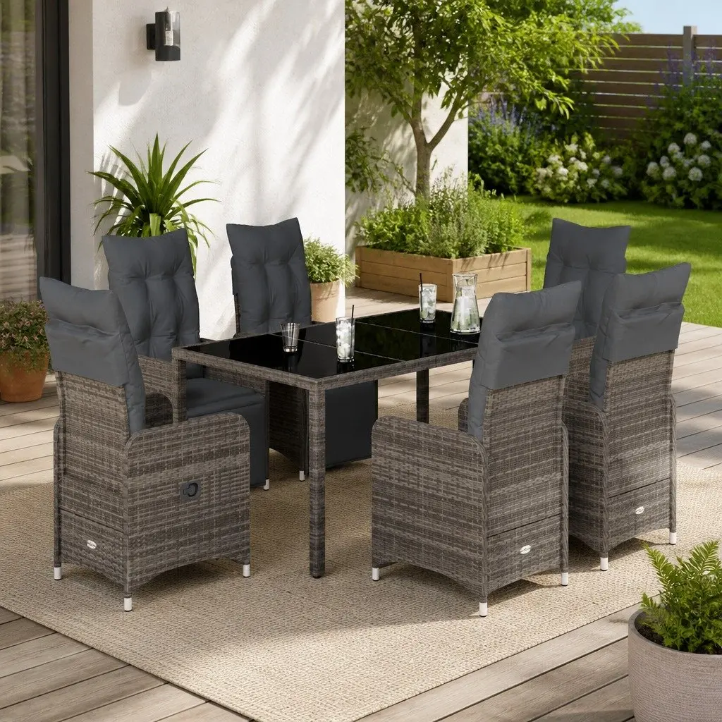 7 Piece Garden Bistro Set Grey Poly Rattan Outdoor Furniture with Cushions