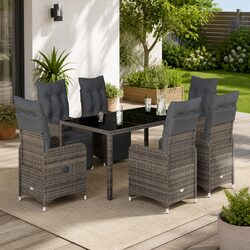 7 Piece Garden Bistro Set Grey Poly Rattan Outdoor Furniture Patio Dining