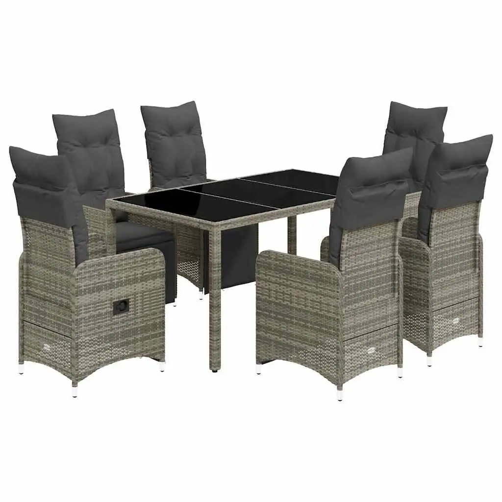 7 Piece Garden Bistro Set Grey Poly Rattan Outdoor Furniture with Cushions